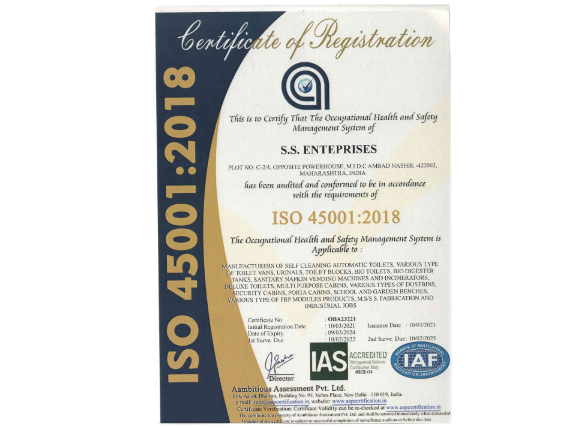 ISO 45001 2018 Certificate